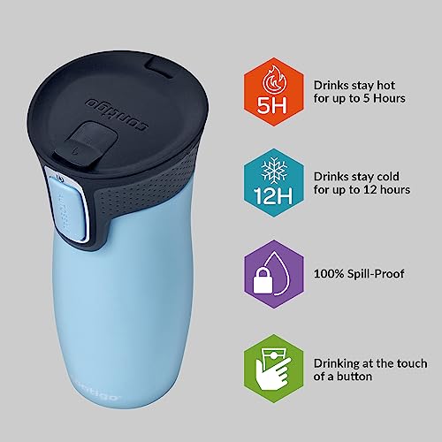 Contigo West Loop Autoseal Travel Mug, Stainless Steel Thermal Vacuum Flask, Leakproof Tumbler, Coffee Mug with BPA Free Easy-Clean Lid, 470 ml, Black