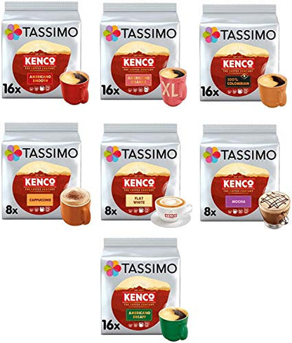 Tassimo Coffee, Tea, Chocolate Pods. Pick Any 5 Packs from 50+ Blends Including Kenco, Costa, Jacobs, Hot Chocolate, Chai latte, Baileys, Cadbury, Milka, Cafe Hag and More.