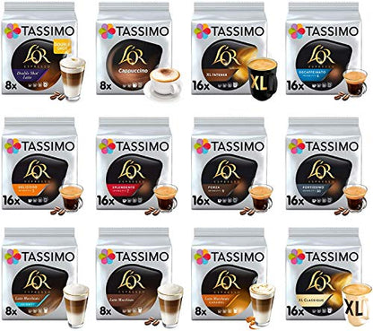 Tassimo Coffee, Tea, Chocolate Pods. Pick Any 5 Packs from 50+ Blends Including Kenco, Costa, Jacobs, Hot Chocolate, Chai latte, Baileys, Cadbury, Milka, Cafe Hag and More.