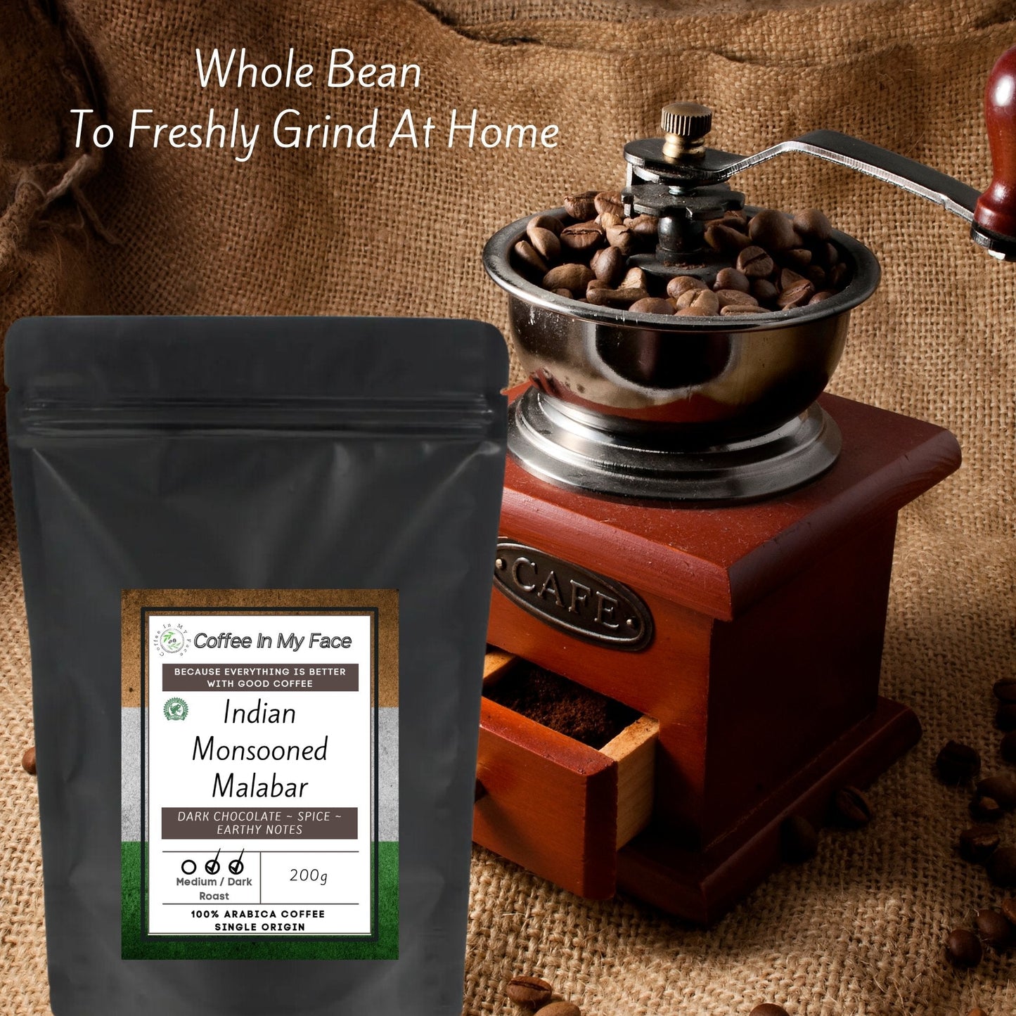 Indian Monsoon Malabar | Medium / Dark Roasted | Single Origin Coffee | 200g - Single Origin-Coffee In My Face LTD